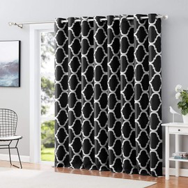 Melodieux Moroccan Room Darkening Blackout Grommet Top Curtains, 100 by 96 Inch, Black (1 Panel)