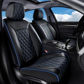 Huidasource Car Seat Covers Front Seats, Leather Front Seat Covers, Truck Seat Covers Universal Fit Front Seat, Airbag Compatible, for Most Cars, Vans, Trucks, SUVs(Front Pair/Black&Blue)