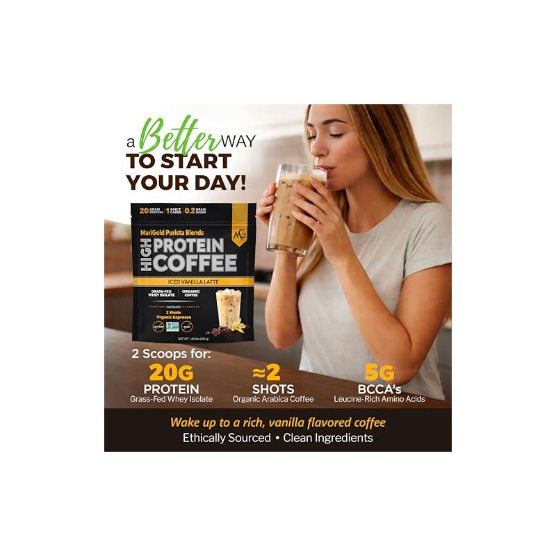 MariGold- Café Alto en Proteínas Latte Helado de Vainilla, 20g