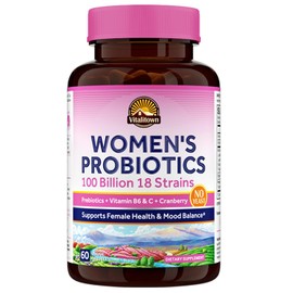 VITALITOWN Women’s Probiotics | 100 Billion CFUs 18 Strains | Prebiotics, VC & B6, Cranberry | Shelf Stable | Vaginal, Urinary, Digestive & Mood Support | 60 Vegan Caps