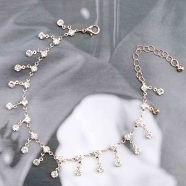 Yheakne Boho Rhinestone Drop Ankle Bracelet Gold Crystal Dangle Anklet Bracelets Cz Tassel Anklets Glitter Tennis Foot Chain Jewelry for Women and Girls Summer Gifts