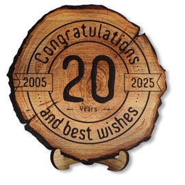 DARO Design - Wooden Disc - 20 Years - Size 20 cm - Gift for Anniversary, 20 Birthday, Anniversary - Congratulations