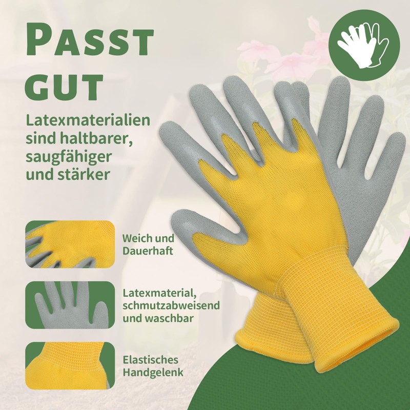 3 Pairs of Work Gloves with Natural Latex Layer and