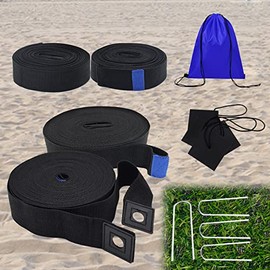2 in 1 Volleyball Lines, OMSORG Beach Volleyball Lines, Volleyball Lines for Grass Backyard with 4 U-Row Piles, Beach Volleyball Lines for Sand for 4 Square Volleyball Game, 2â Wide, 26.3' x 52.6'