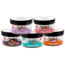 Rub w/Love Seasonings - Variety Pack of 5 - Chicken, Pork, Salmon, Steak, and Veggie Rubs - 3.5oz each