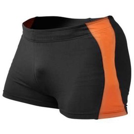 Muscle Alive Mens Bodybuilding Shorts Tights Polyester and Spandex Size M Plain Black with Orange
