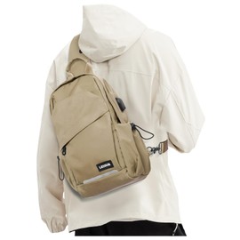 Khaki Sling Bag for Men women, Small Anti Theft One Strap Motorcycle Backpack, Mini Sling Tactical Chest Bag Daypack Crossbody Sling Backpacks for Casual Travel Hiking Gym Outdoor Sports