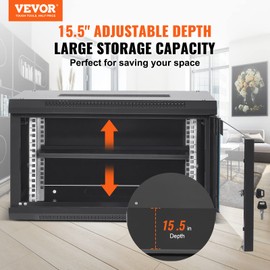 VEVOR 6U Wall Mount Network Server Cabinet, 15.5'' Deep, Server Rack Cabinet Enclosure, 200 lbs Max. Ground-Mounted Load Capacity, with Locking Glass Door Side Panels, for IT Equipment, A/V Devices
