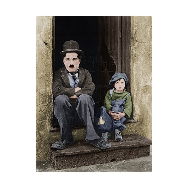 Charlie Chaplin and Jackie Coogan in "The Kid" Color Photo