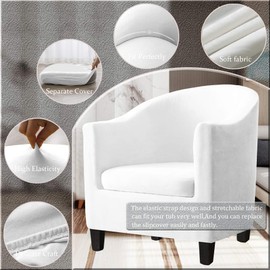 SHENGYIJING 2 Piece Velvet Tub Chair Covers - Spandex Slipcovers for Armchairs, Stretch Slipcovers Protect Furniture - White (1)