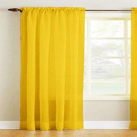 Roseley Slot Top Voile Curtain 1 Panel Mesh See Through Living Room Patio Door Drape Nursery Sheer Organza Net Curtain (Yellow, W:58'' x D:72'')