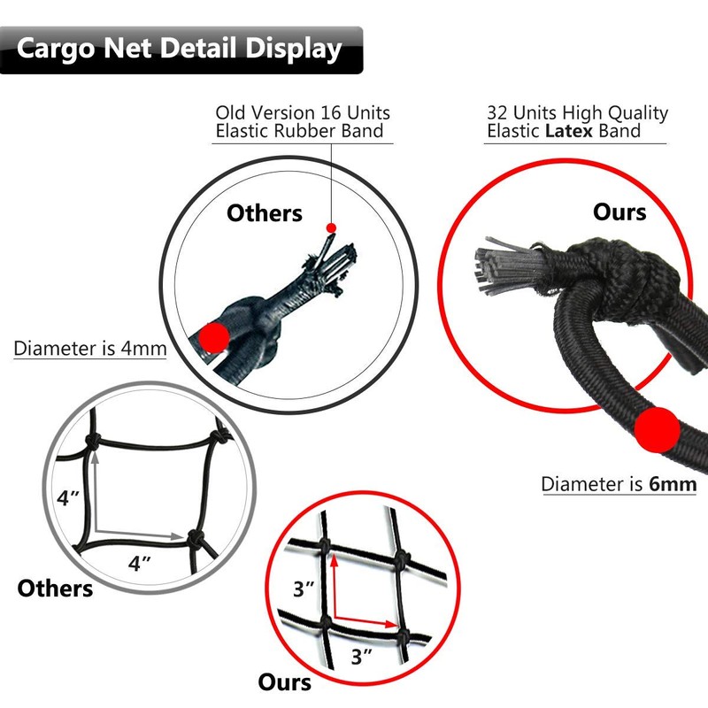 EZYKOO Cargo Nets 47" x 36",6mm Premium Bungee Cord Net,3"