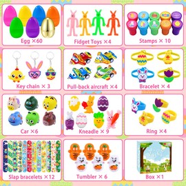 XIMISHOP 60PACK Pre Filled Easter Eggs with Party Favors Assortment Bulk,Easter Party Favors Surprise Eggs for Easter Eggs Hunt, Easter Basket Stuffers Fillers, Classroom Prize Supplies