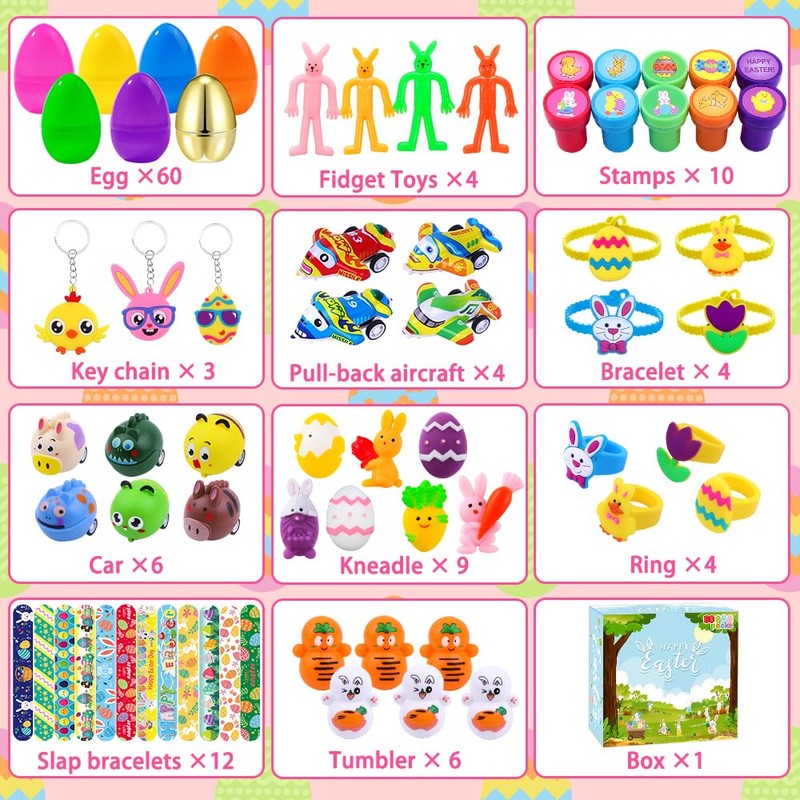 XIMISHOP 60PACK Pre Filled Easter Eggs with Party Favors Assortment