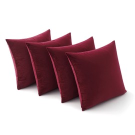 MIULEE Pack of 4 Velvet Cushion Covers Soft Decorative Square Throw Pillowcases with Invisible Zipper for Living Room Bedroom Sofa Couch Office Home 45x45 cm 18x18 Inch Burgundy