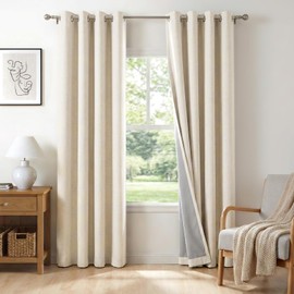 100% Blackout Shield Linen Blackout Curtains for Bedroom, Butter Cream Grommet Curtains for Living Room, Thermal Insulated Room Darkening Drapes for Nursery, Boho Home Decor, 50" W x 72" L, 2 Panels
