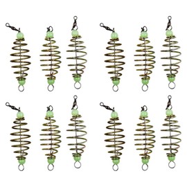 BESPORTBLE Pack of 12 Fish Bait Cage Feeder Basket Fishing Carbon Steel Olive Style Fishing Bait Feeder Holder Container with Luminous Beads Fishing Accessories
