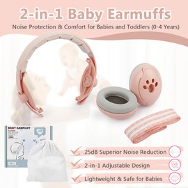 YARVPUV Baby Earmuffs, 2-in-1 Hearing Protection, Baby Headphones (0-4 Years), Headphones Noise Protection, Adjustable Headband & Lightweight ABS Shell, Pink