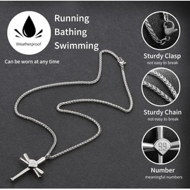 Cross Necklace by Pendant Men Boys Sports Stainless Steel Necklace and Baseball Number Cross Necklaces Women Girl Gift(Silver,58)