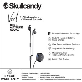 Skullcandy Audifonos Inalámbrico Vert Wireless IN-Ear W/Mic IN Ear, Negro, Talla Única