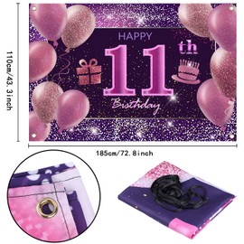 11th Birthday Decorations IMISI Happy Birthday Banner Pink Birthday Backdrop Decorations for a Party