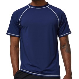 YuKaiChen Rashguard Men's Swimming Shirt, Quick-Drying, Breathable Swimming T-Shirt with Short Sleeves, Rash Guards, Water Sports for Men, darkblue
