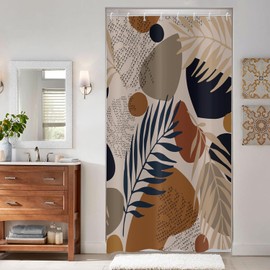 Abstract Leaves Shower Curtain Narrow 120 x 180 cm, ASDCXZ Mid Century Boho Palm Brown Minimalist Small Washable Bathroom Shower Curtain Polyester Textile Waterproof Shower Curtain for Bath with 8