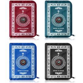 Mindsoft 4 Pcs Portable Travel Prayer Mat with Compass Islamic Waterproof Polyester Praying Rug with Pocket Sized Carry Bag for Muslim Ramada Eid Gifts (60 cm x 100 Cm)