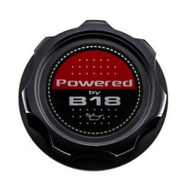 VMS RACING BLACK OIL CAP with Powered by B18 Emblem in CNC Machined Billet Aluminum Compatible with Honda Accord Acura Integra B18 series engines