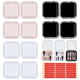 NICENEEDED 12 Pcs Press on Nail Storage Box, Fake Nails Packing Cases, Plastic Artificial Nail Display Boxes Acrylic Nail Organizer with Adhesive Double Sided Tape for Home DIY Nail Salon