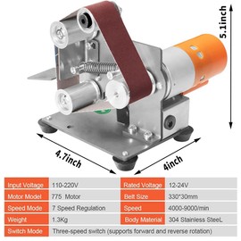 NuoDunco 3-In-1 Mini Belt Sander - Electric Bench Grinder Sanding Machine, 7 Adjustable Speed Table Polisher Buffer Handcraft System for Metal Wood DIY Craft Jewelry Stained Glass (Plus Kit)