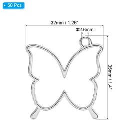 PATIKIL 50pcs Open Bezels, Resin Bezels Pendants Butterfly Open Back Bezels Alloy Hollow Frame Bulk for Resin Jewelry Making Earrings Necklace, Silvery