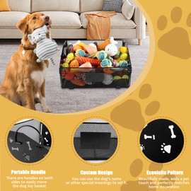 Geyecete Dog Toy Basket Dog Toy Box Dog Toy bin Metal Dog Toy Basket Box with Handles and Label Position Design Large Iron Art Toy Storage Folding