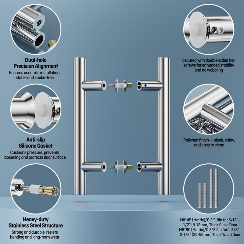 Ranbo Chrome 8" (CTC) Back to Back Shower Door Handle,