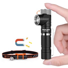 JECKLAMP 90 Degree EDC Flashlight, 1200 High Lumens Magnetic Flashlight with Clip, 6 Modes Rechargeable Led Headlamp, Pocket Tactical Flashlight for Working, Camping（Battery Included）
