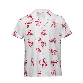 VintageCos Men's Kramer Lobster Shirt Button-Up White Tee Hawaiian Short Sleeves Casual Beach Shirts
