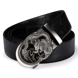 Barry.Wang Dragon Belt for Men Genuine Leather with Automatic Buckle Black Business Belt Gift Novelty