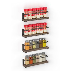 SpaceAid Spice Rack Organizer for Cabinet Door or Wall Mount (4 Pack) with 415 Spice Labels - Wood Hanging Seasoning Shelf for Cupboard Pantry or over the Stove