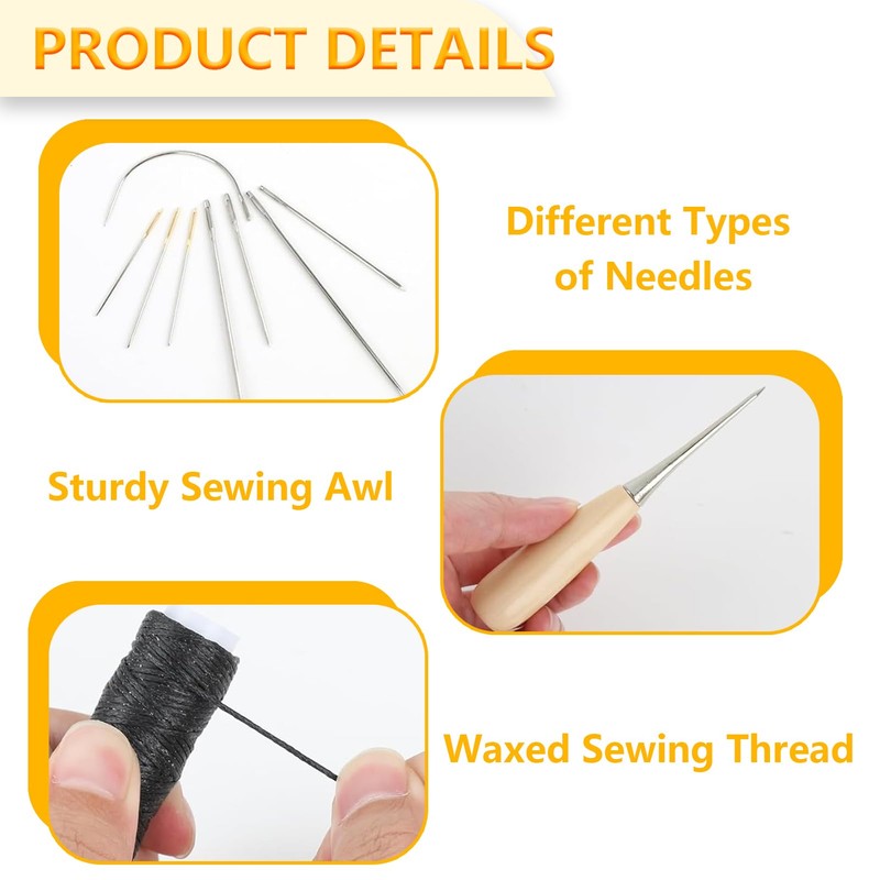 21 Pieces Leather Sewing Kit, Upholstery Repair Waxed Thread Hand