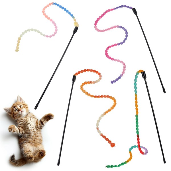 Classicseali 4pcs Cat Wand Toy,Kitten Toy, with Hoist Rope, Colorful