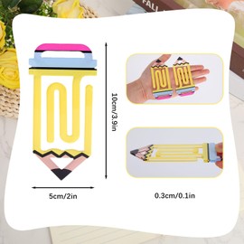 9pcs Jumbo Teacher Paper Clips, Pencil Design Acrylic Paperclip Bookmarks Cute Classroom Office Supplies for Educators Students Book Lovers