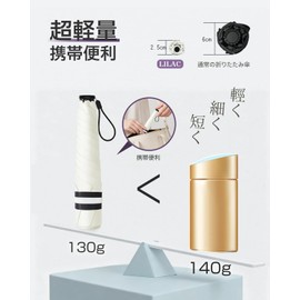 Lilac Parasol, Folding Umbrella, 21.7 inches (55 cm), 4.6 oz (130 g), Lightweight, 100% UV Protection, 100% Light Blocking, Perfect for Both Sunny and Rainy Weather, Thermal Insulation, Windproof, Portable, Convenient, Water Repellent, Stylish, Cute, Women's, Men's, Umbrella Bag Included, Heatstroke Prevention, Gift