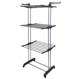 Dual Side Wings Rolling Collapsible Clothes Drying Rack Laundry Dryer Hanger Stand Rail Shelve Wardrobe Clothing Drying Rackscolor: Grey1