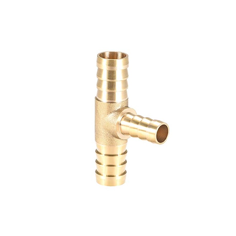 sourcing map Tee Brass Barb Fitting Reducer 3 Way, Fit