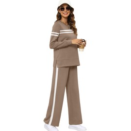 XIEERDUO Women Two Piece Outfits Casual Fall 2 Pc Lounge Set Wide Leg Sweatsuit Winter Trendy Long Sleeve Tracksuit Women's Loungewear Loose Fit L