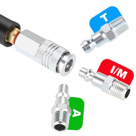 Hromee Air Compressor Hose 3/8 Inch x 100 Feet Hybrid Hose with Fittings, 1/4" Industrial Universal Quick Coupler and 2PCS I/M Plug Kit, Black