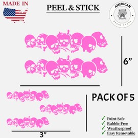 Skull Skeleton Sticker Pack of 5 – Vinyl Death Skull Decals for Car, Truck, Laptop, Toolbox, Motorcycle, Helmet, Window, and Water Bottle – Weatherproof Peel and Stick Horror Punk Design (Pink)