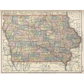Historic Map : 1891 Map of Iowa. 64 - Vintage Wall Art - 24in x 18in