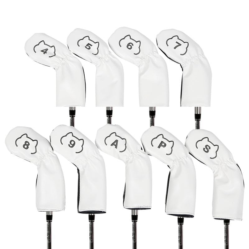 Leather Golf Club Iron Head Covers 9 Piece Set Cat