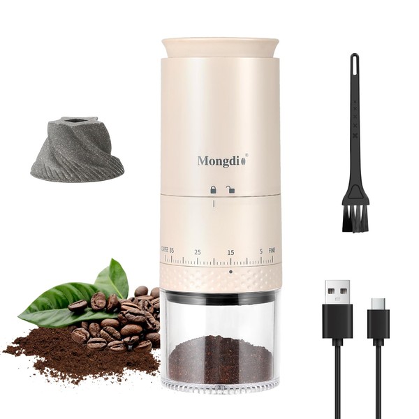 Mongdio Portable Electric Burr Coffee Grinder with 38 Adjustable Settings,